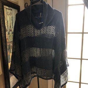 Free People Blue Lacy Poncho Sweater Sz M